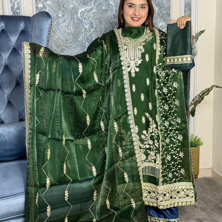 Exclusive Royal Green Velvet Three Peace Set (A-7001)