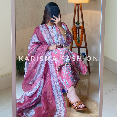 Premium Work Mirror Embroidery Dubai Silk 3-Piece Set (A-4001)