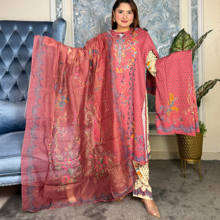 Premium Work Mirror Embroidery Dubai Silk 3-Piece Set (A-2001)