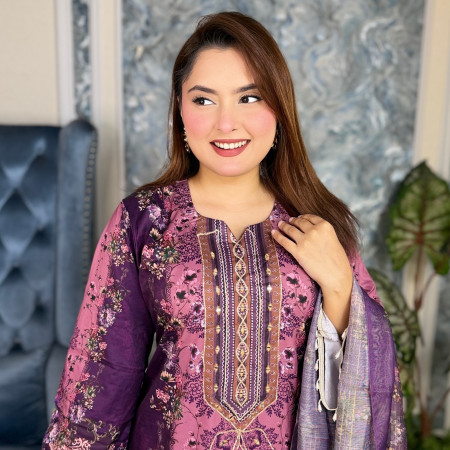 Premium Work Mirror Embroidery Dubai Silk 3-Piece Set (A-2001)