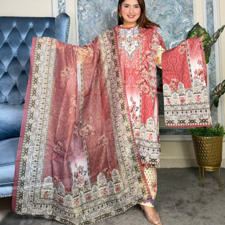 Premium Work Mirror Embroidery Dubai Silk 3-Piece Set (A-3001)