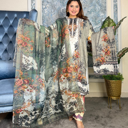 Premium Work Mirror Embroidery Dubai Silk 3-Piece Set (A-3001)