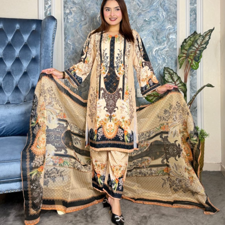 Premium Sequence Embroidery Work Dubai Silk 3-Piece Set (A-6001)