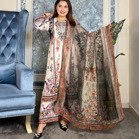 Premium Work Mirror Embroidery Dubai Silk 3-Piece Set (A-8001)