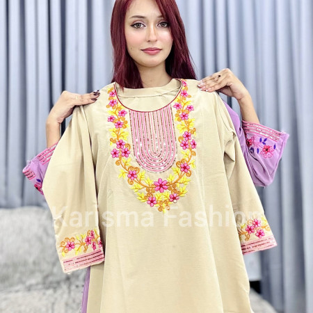 Popcorn Fabrics Sequin Embroidery Work Kurti (A-9001)