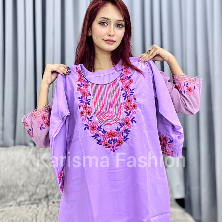 Popcorn Fabrics Sequin Embroidery Work Kurti (A-9001)
