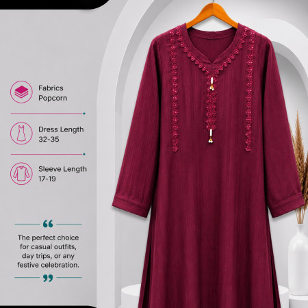 Popcorn Fabrics Sequin Embroidery Work Kurti (A-9001)