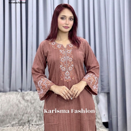 Popcorn Fabrics Embroidery Work Kurti (A-9001)