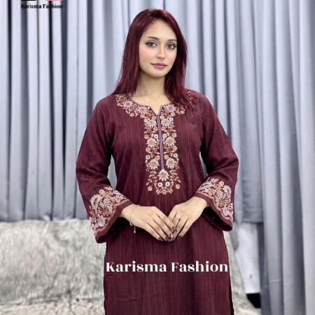 Popcorn Fabrics Embroidery Work Kurti (A-9001)