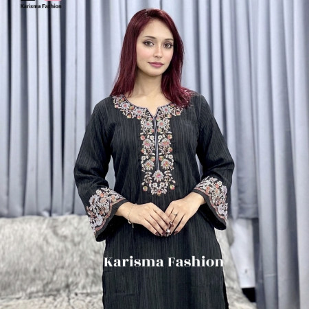Popcorn Fabrics Embroidery Work Kurti (A-9001)