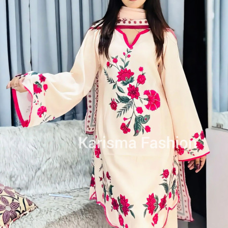 Karisma Pakistani Floral Classic Printed Lace Work 3-Piece Set (A-1002)