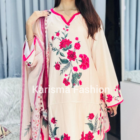 Karisma Pakistani Floral Classic Printed Lace Work 3-Piece Set (A-1002)