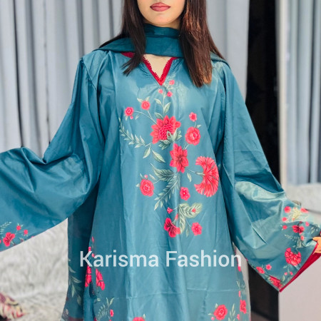 Karisma Pakistani Floral Classic Printed Lace Work 3-Piece Set (A-1002)