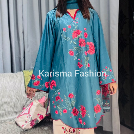 Karisma Pakistani Floral Classic Printed Lace Work 3-Piece Set (A-1002)