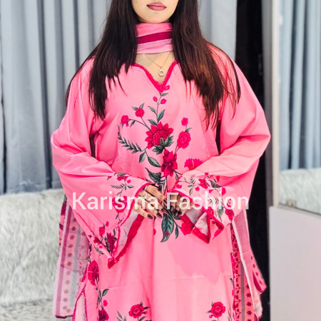 Karisma Pakistani Floral Classic Printed Lace Work 3-Piece Set (A-1002)