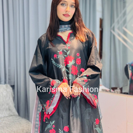 Karisma Pakistani Floral Classic Printed Lace Work 3-Piece Set (A-1002)