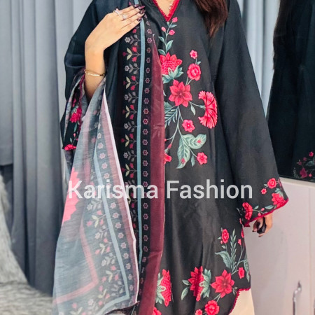 Karisma Pakistani Floral Classic Printed Lace Work 3-Piece Set (A-1002)