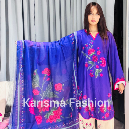 Karisma Pakistani Floral Classic Printed Lace Work 3-Piece Set (A-1002)