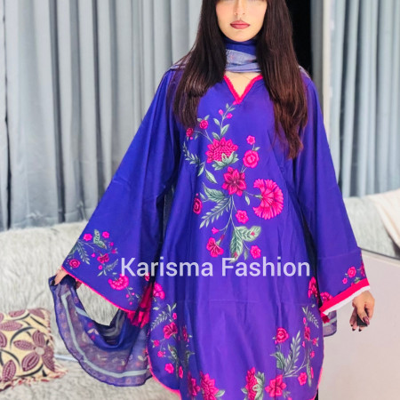 Karisma Pakistani Floral Classic Printed Lace Work 3-Piece Set (A-1002)
