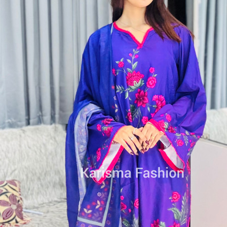 Karisma Pakistani Floral Classic Printed Lace Work 3-Piece Set (A-1002)